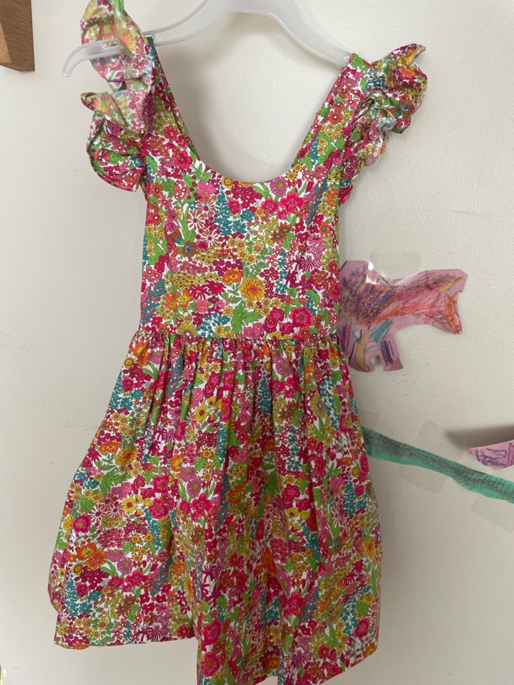 Jacadi Girls' Floral Ruffle-Strap Dress - Pink, Green, Yellow